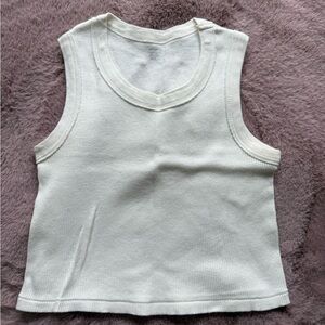 White Sleeveless Ribbed Tank Top